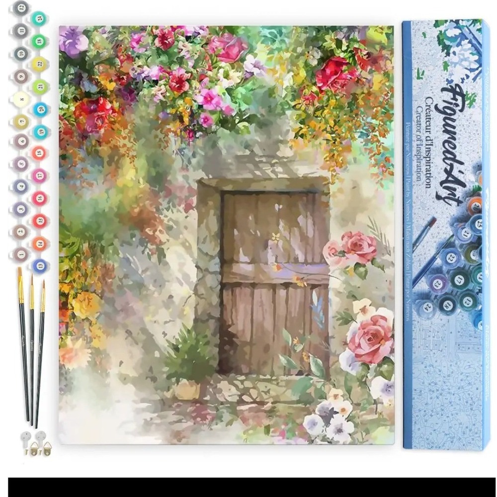 Figured'Art Paint by Numbers Kit Floral Garden Door Acrylic Canvas
16x20